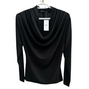 Suzy Shier Black Cowl Neck Draped Blouse Size Small